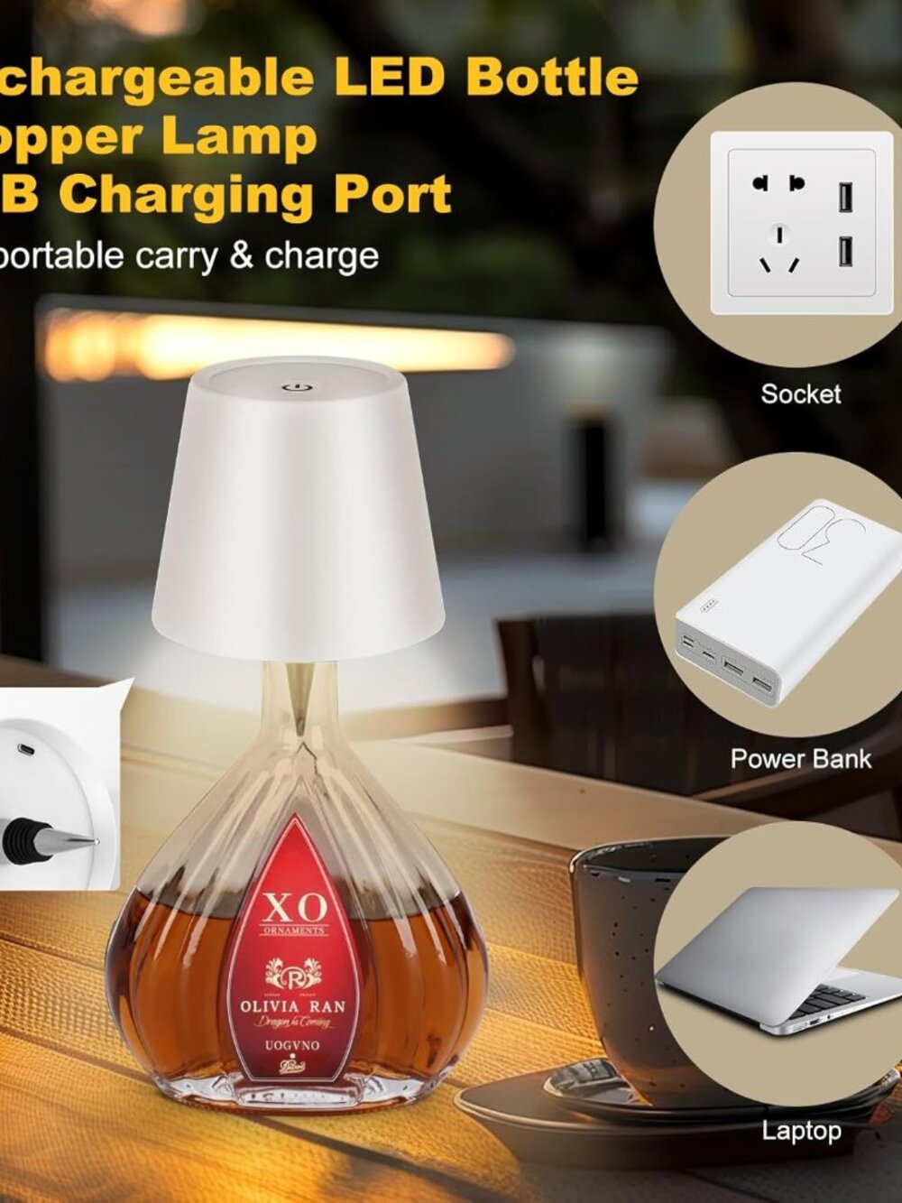 Rechargeable Luxury Wine Bottle Table Lamp with 3 Color Dimming for Bars & Event